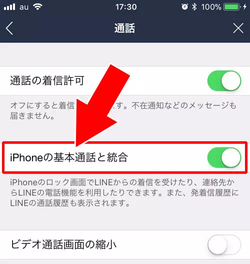iphoneの基本通話と統合設定に関する設定｜LINEの無料通話中に緑色または赤色の帯が表示される違いと原因