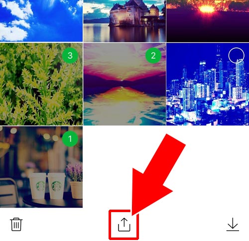 写真一覧リストから複数枚選択して一括でまとめて転送する|LINEトークでもらった写真を転送する2つの方法【個別・一括】