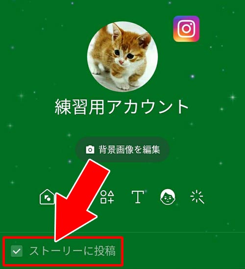 保存時にはストーリーに投稿のチェックを確認しよう - プロフィールにURLリンクを貼り付ける(インスタ・YouTube・Twitter・facebook)|LINEでURLリンクの貼り付け方法!プロフィールにYouTubeやインスタのリンクも設定できます